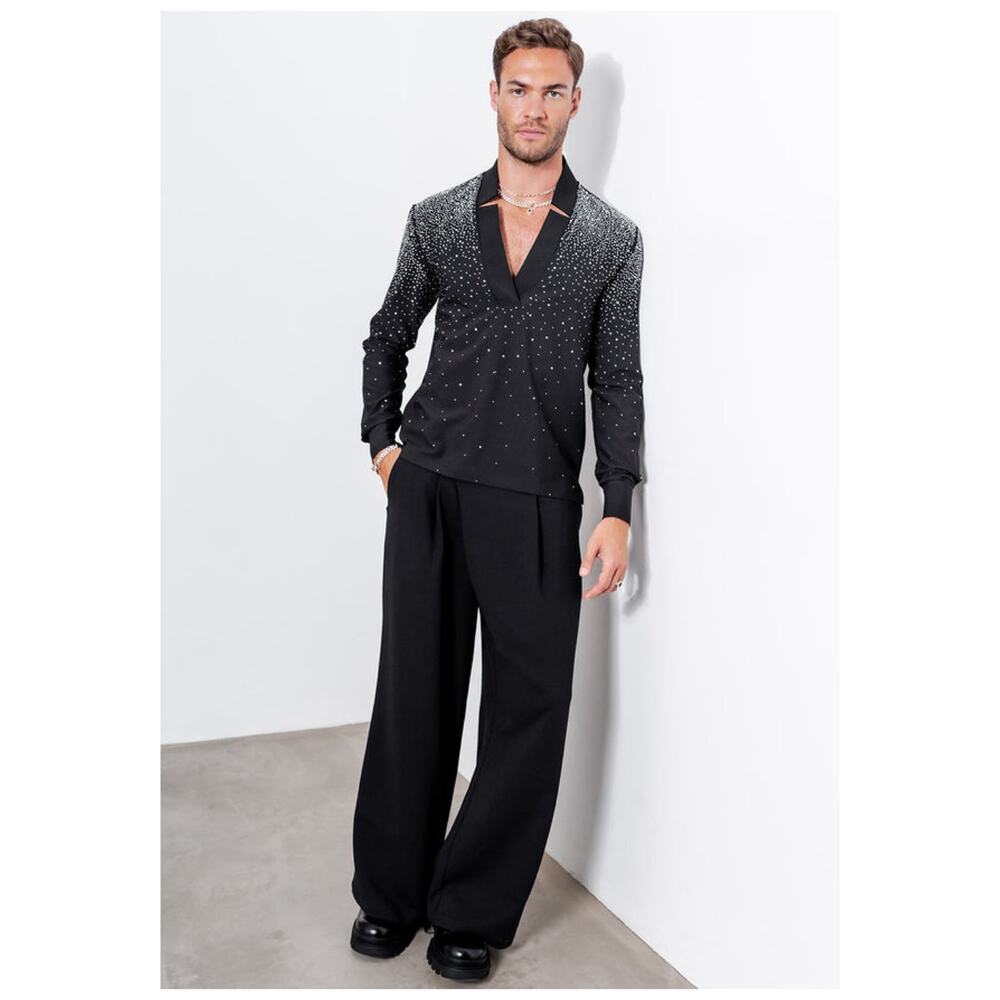 ORTTU Black Star Neck Diamond Long Sleeve Shirt Sz.M